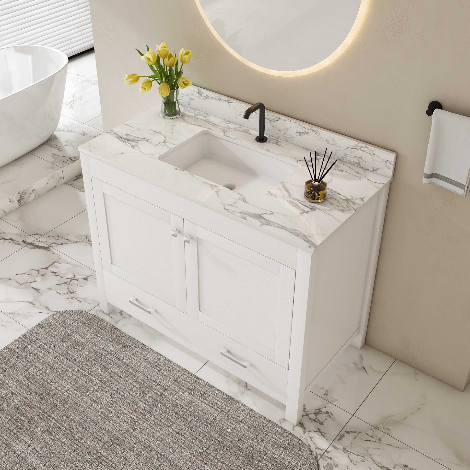 43" Bathroom Vanity, Multi Functional Cabinet - White - Image 4