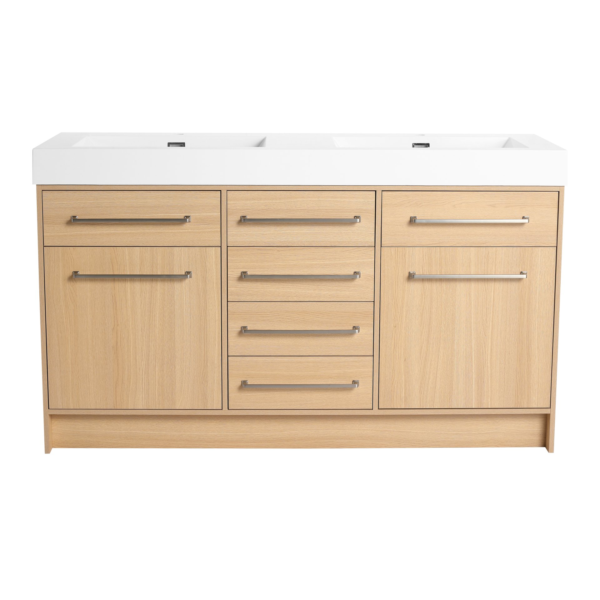 Original 60" Freestanding Bathroom Vanity With Double Resin Sink Soft Closing Doors & Drawers Plywood - Oak - Image 4