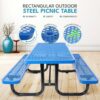 Outdoor Steel Picnic Rectangular Table With Umbrella Pole - Blue - Image 2
