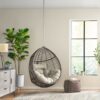 Morris - Teardrop Hanging Chair With 8Ft Chain And Water Resistant Cushions - Khaki / Brown - Image 4