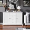 Homcom - Sideboard Buffet Cabinet, Kitchen Cabinet, Coffee Bar Cabinet With 4 Drawers And 2 Louvered Doors For Living Room, Kitchen - White - Image 6