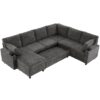 Sectional Sofa Versatile Sofa Bed Sofa Sleeper U - Shaped Sofa With Ample Storage Space, 2 Cup Holders And Charging Ports For Living Room - Beige Gray - Image 16