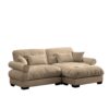 Modern Velvet 2 Seater Sofa With Ottoman Round Bolster Armrests Waist & Throw Pillows - Camel - Image 6