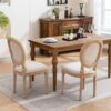 French Style Solid Wood Frame Antique Painting Linen Fabric Back Dining Chair (Set of 2) - Beige - Image 14