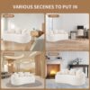Loveseat Sofa With Wood Grain Chenille Fabric, Cloud White High Density Sponge Couch, Compact Design For Small Spaces - Beige - Image 6