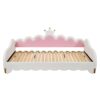 Twin Extending Daybed With LED Lights, Modern Upholstered Princess Daybed With Crown Headboard - White - Image 6