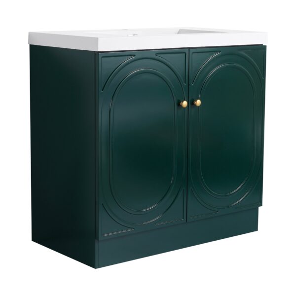 Contemporary Freestanding Bathroom Vanity With Resin Sink & Soft Close Cabinet Doors - Dark Green