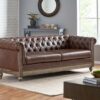 Comfy 3 Seat Sofa With Wooden Legs, Retro Style For Living Room And Study - Dark Brown - Image 2