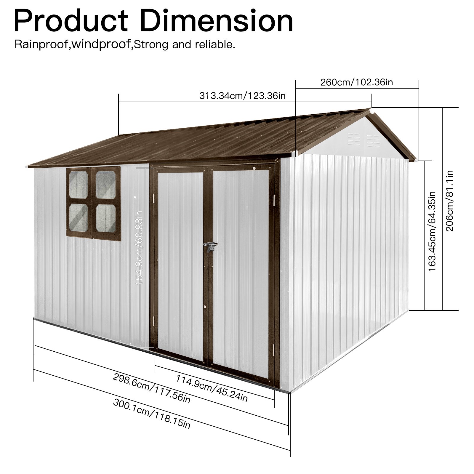 10'x8' Garden Sheds Outdoor Storage Sheds With Window - White / Coffee - Image 7