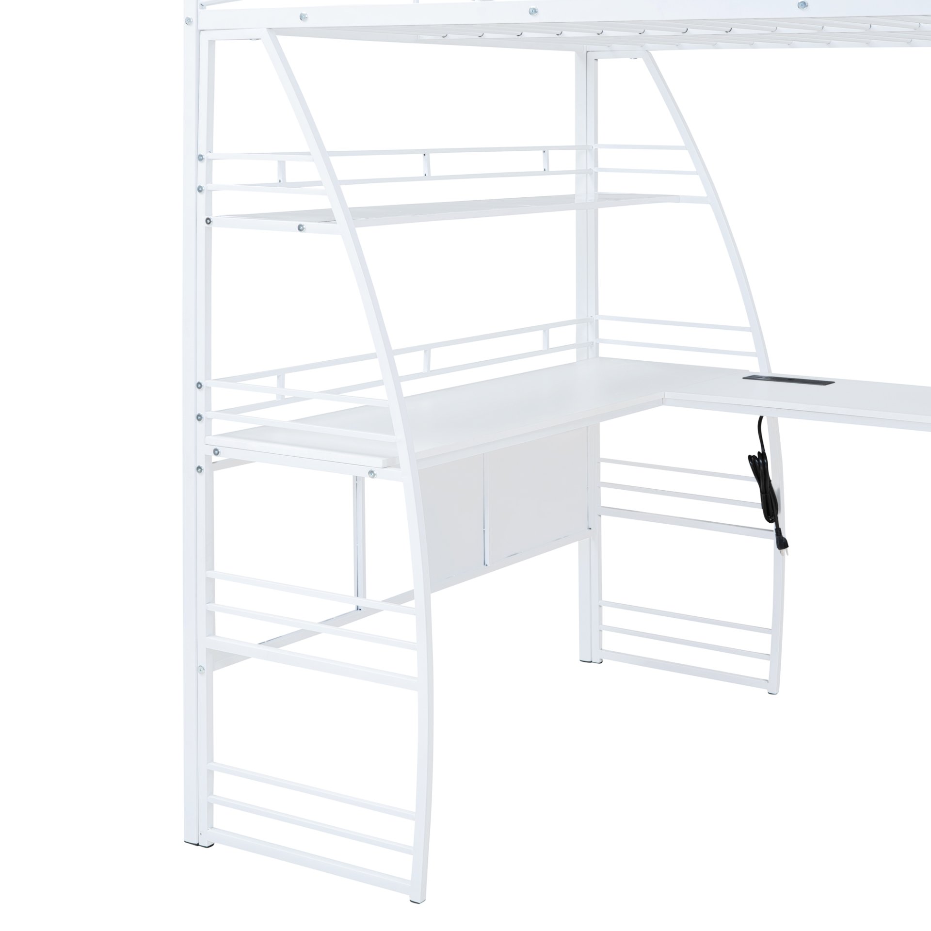 Full Size Loft Bed With 4 Layers Of Shelves And L-Shaped Desk, Stylish Frame With A Set Of Sockets, USB Ports And And Wireless Charging - White - Image 12