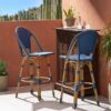 Outdoor Rattan And Aluminum French Barstools Set - Navy Blue - Image 4
