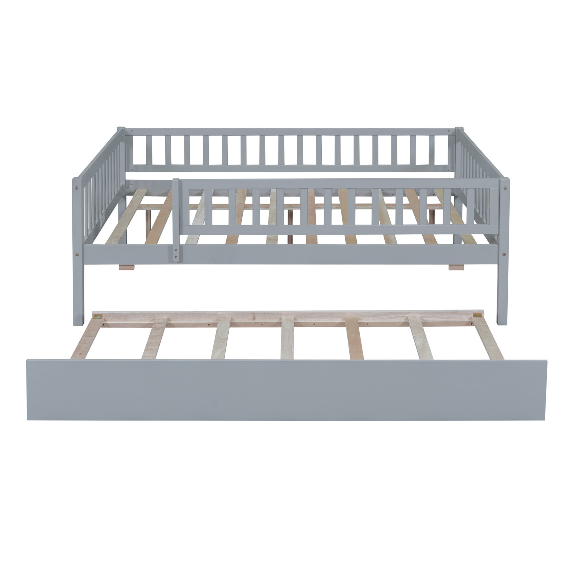 Full Size Daybed With Trundle And Fence Guardrails - Gray - Image 6