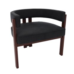 Modern Accent Chair Teddy Upholstered Armchair With Open Back 3 Legs Barrel Dining Chair - Black