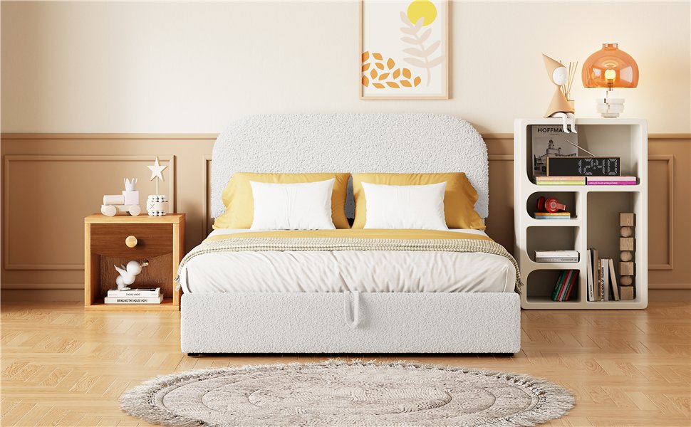 Full Size Upholstered Platform Bed With Hydraulic Storage System - White - Image 20