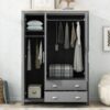 3 Door Storage Wardrobe With Cabinets And 2 Hanging Rods - Gray - Image 2
