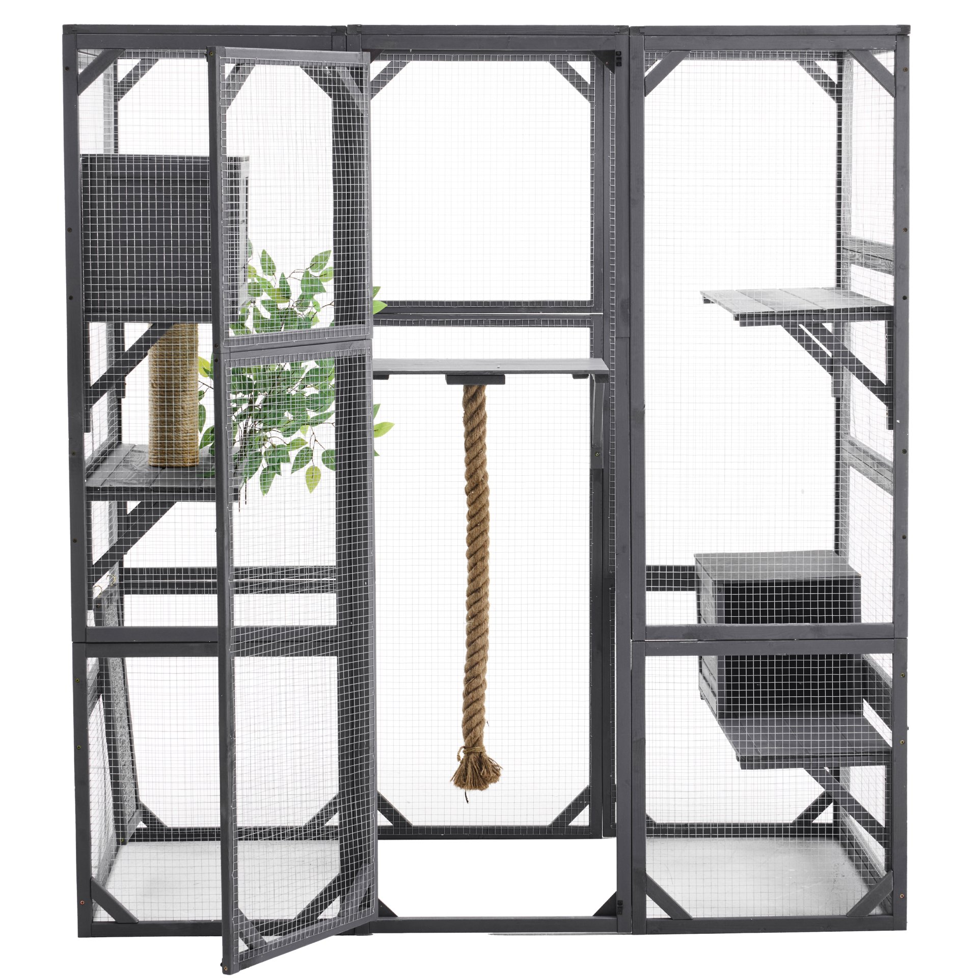 Outdoor Diy Cat House Catio With Double Enter Doors, Platforms, And Condos - Dark Gray - Image 6