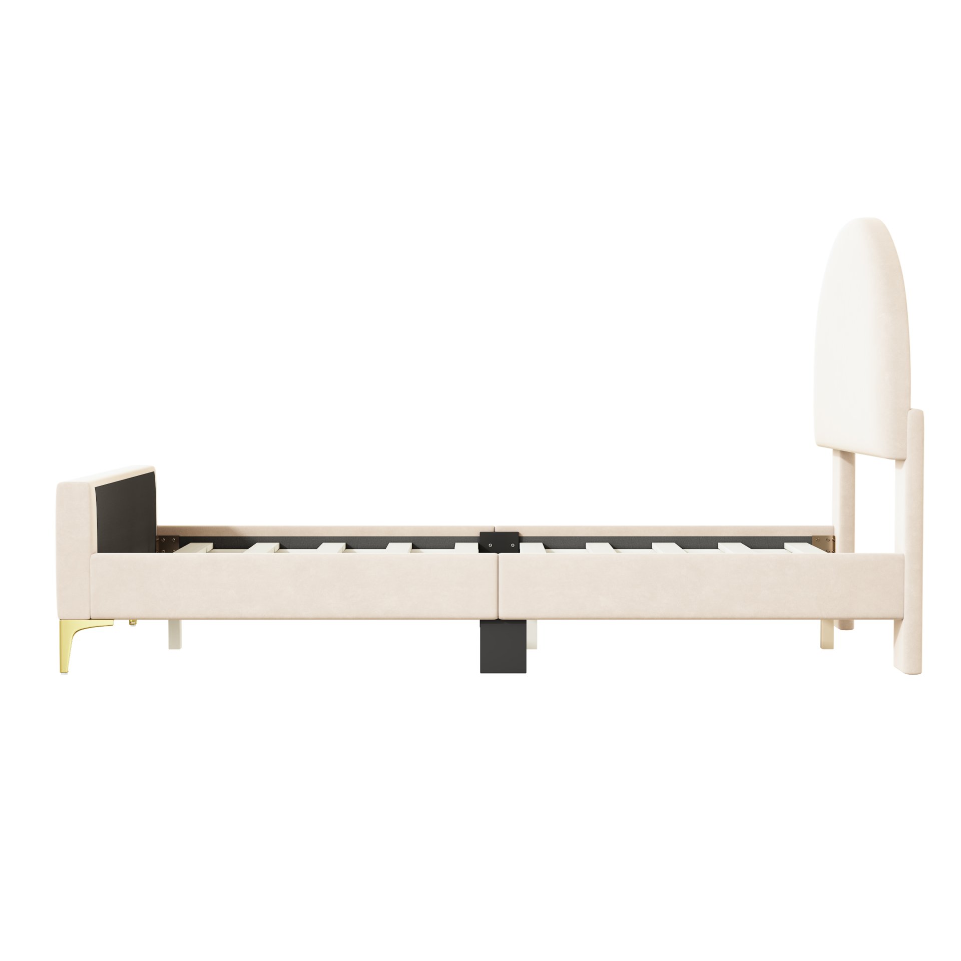 Twin Size Upholstered Platform Bed With Classic Semi-Circle Shaped Headboard And Mental Legs - Beige - Image 7