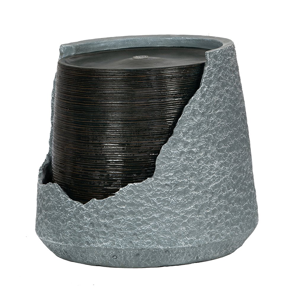 19.7" Indoor Outdoor Polyresin Water Fountain, Unique Broken Urn Fountain Chic Dynamic Modern Design With Light For Garden, Lawn, Backyard, Porch - Gray - Image 2