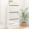 Narrow Shoe Storage Cabinet With Mirror, Wood Slim Shoe Rack 3 Tier Shoe Organizer For Home And Apartment - White - Image 2