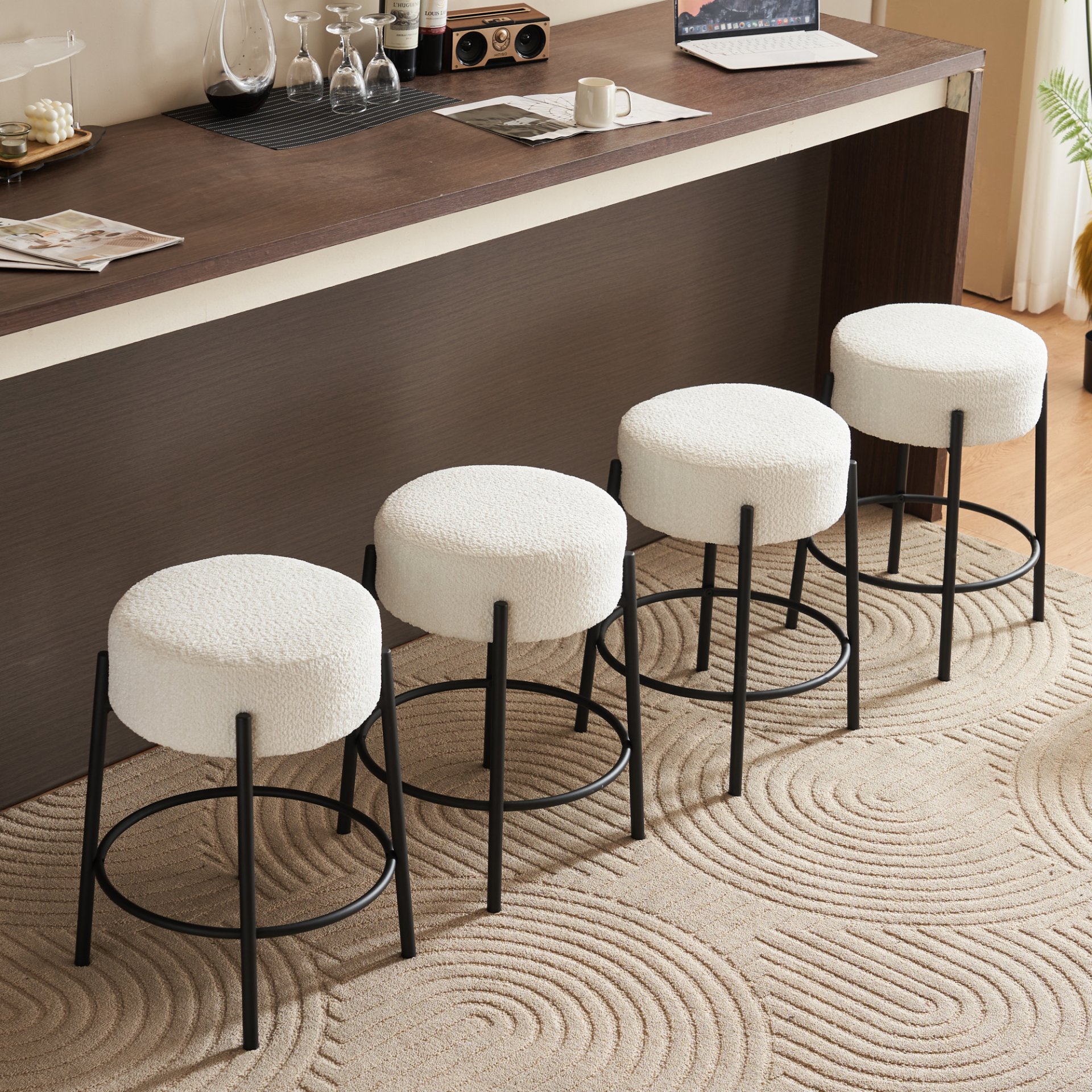 Round Bar Stools (Set of 2), Contemporary Upholstered Dining Stools For Kitchens, Coffee Shops And Bar Stores - White - Image 2