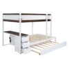 Full Over Full Bunk Bed With Twin Size Trundle, Storage And Desk - White / Walnut - Image 3