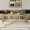 Top And Bottom Double Layer Tempered Glass Coffee Table And Mirror Finished Stainless Steel Frame - Gold - Image 5