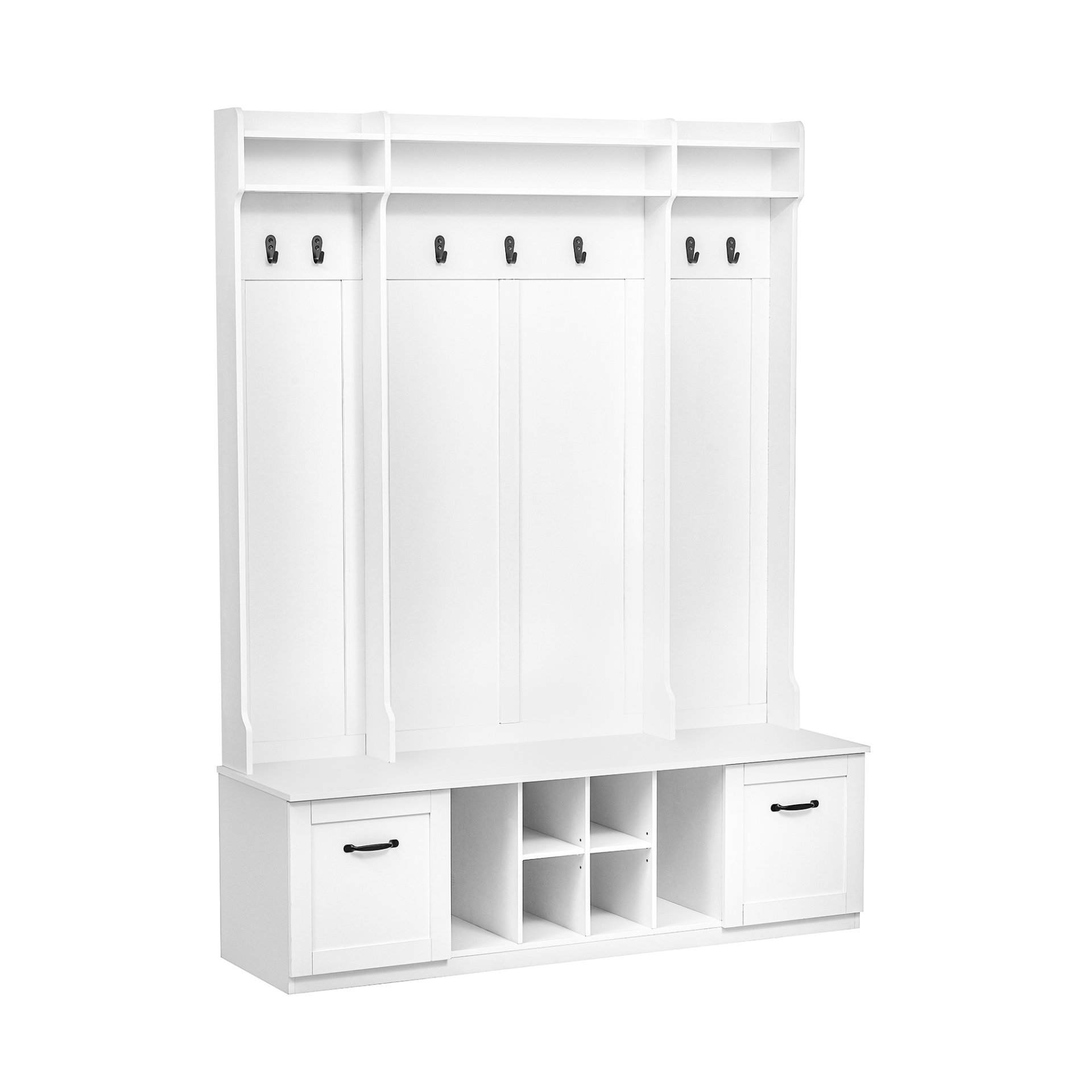 5 In 1 Entryway Bench With Coat Rack, 7 Sturdy Hooks, 2 Spacious Drawers And Adjustable Shelves, Wide Hall Tree With Metal Handles For Hallway - White - Image 15
