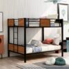 Full Over Full Bunk Bed Modern Style Steel Frame Bunk Bed With Safety Rail, Built-In Ladder For Bedroom - Brown - Image 6