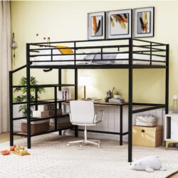 Full Size Loft Bed With Desk And Lateral Storage Ladder - Black