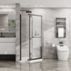 Neo Angle - Frameless Shower Door With White Acrylic Shower Base Combo - Matte Black - Image 8