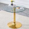 Modern Minimalist Round Dining Table With Glass Top And Metal Legs 35" Diameter - Gold / Transparent - Image 4