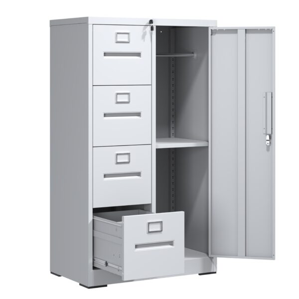 Metal Storage Vertical Filing Cabinet With Lock, 4 Drawers, 1 Door, Steel Construction, School / Office Use - Brushed Nickel