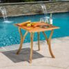 Outdoor Square Table With Curved Legs And Perpendicular Wooden Slats Table Top - Teak - Image 4