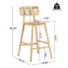 Bari - Indoor Wood Barstool (Set of 2) With And Rattan Backrest - Natural - Image 3