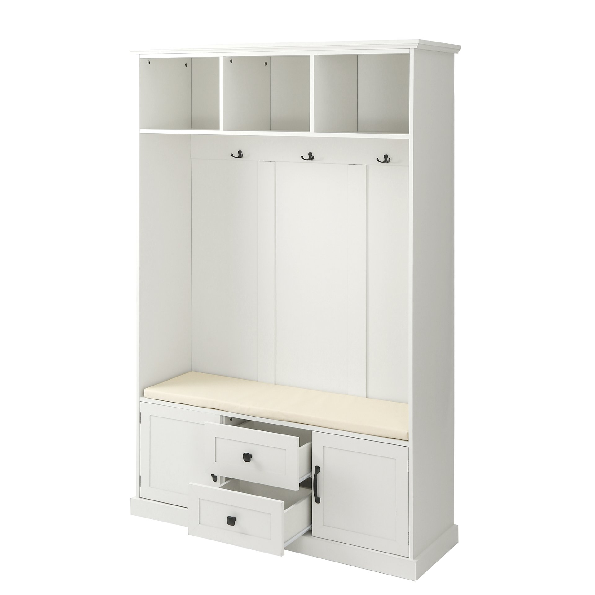 Hall Tree With 3 Hooks, Coat Hanger, Entryway Bench, Storage Bench, 3 In 1 Design, For Entrance, Hallway White - White - Image 10