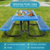 Outdoor Steel Picnic Rectangular Table With Umbrella Pole - Blue - Image 4