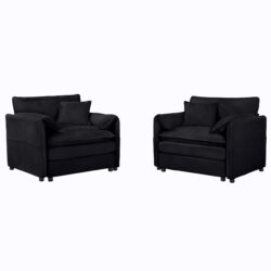 Modern Oversized Chenille Accent Chair, Comfy Single Sofa Chair, Large Seat (Set of 2) - Black