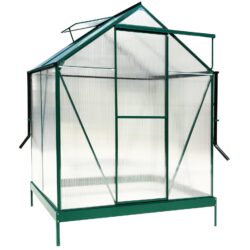 6.3'x4.2'x7' Polycarbonate Greenhouse, Heavy Duty Outdoor Aluminum Walk-In Green House Kit With Rain Gutter, Vent And Door For Backyard Garden - Green