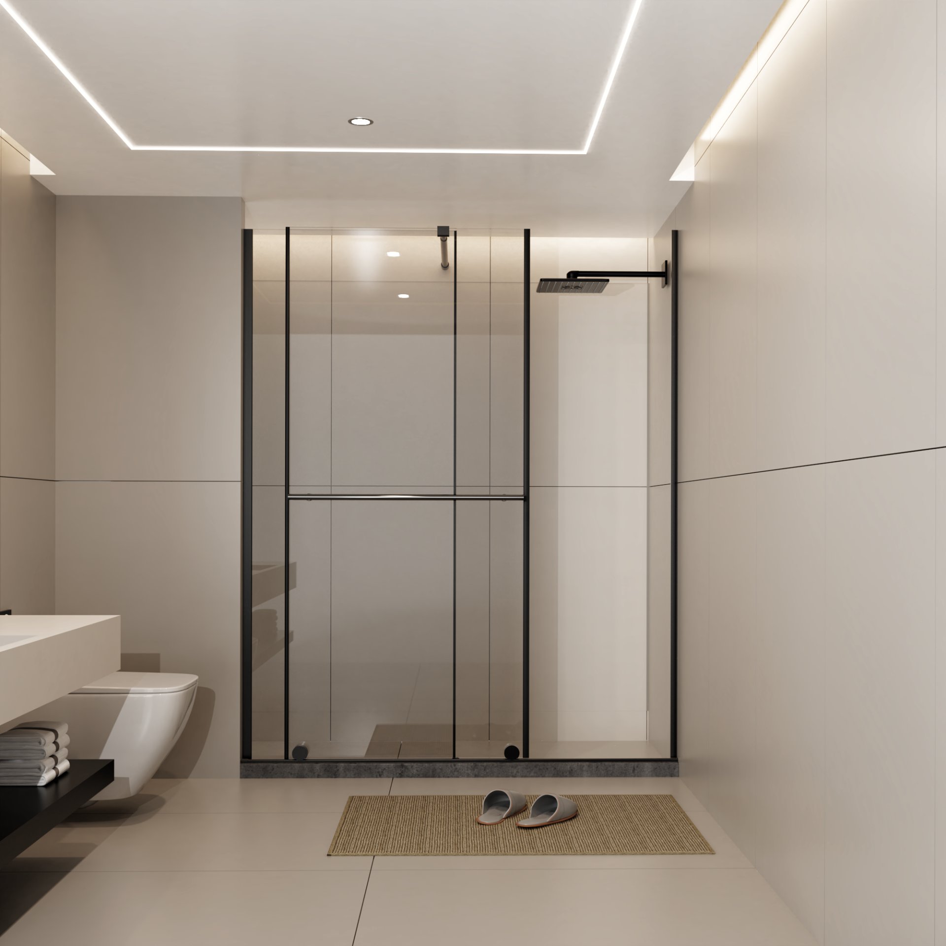Glass Shower Door, Shower Sliding Door Walk In Shower Screen Dual Usage, 1 / 4" Thick Glass Panel With Stainless Steel Handle, Supporting Bar - Black - Image 2