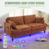 Modern Style Chenille 2 Seater Sofa With LED Light, USB Charging Port & Storage Bag - Orange - Image 9