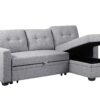 Upholstered Pull Out Sectional Sofa With Chaise - Light Gray - Image 5