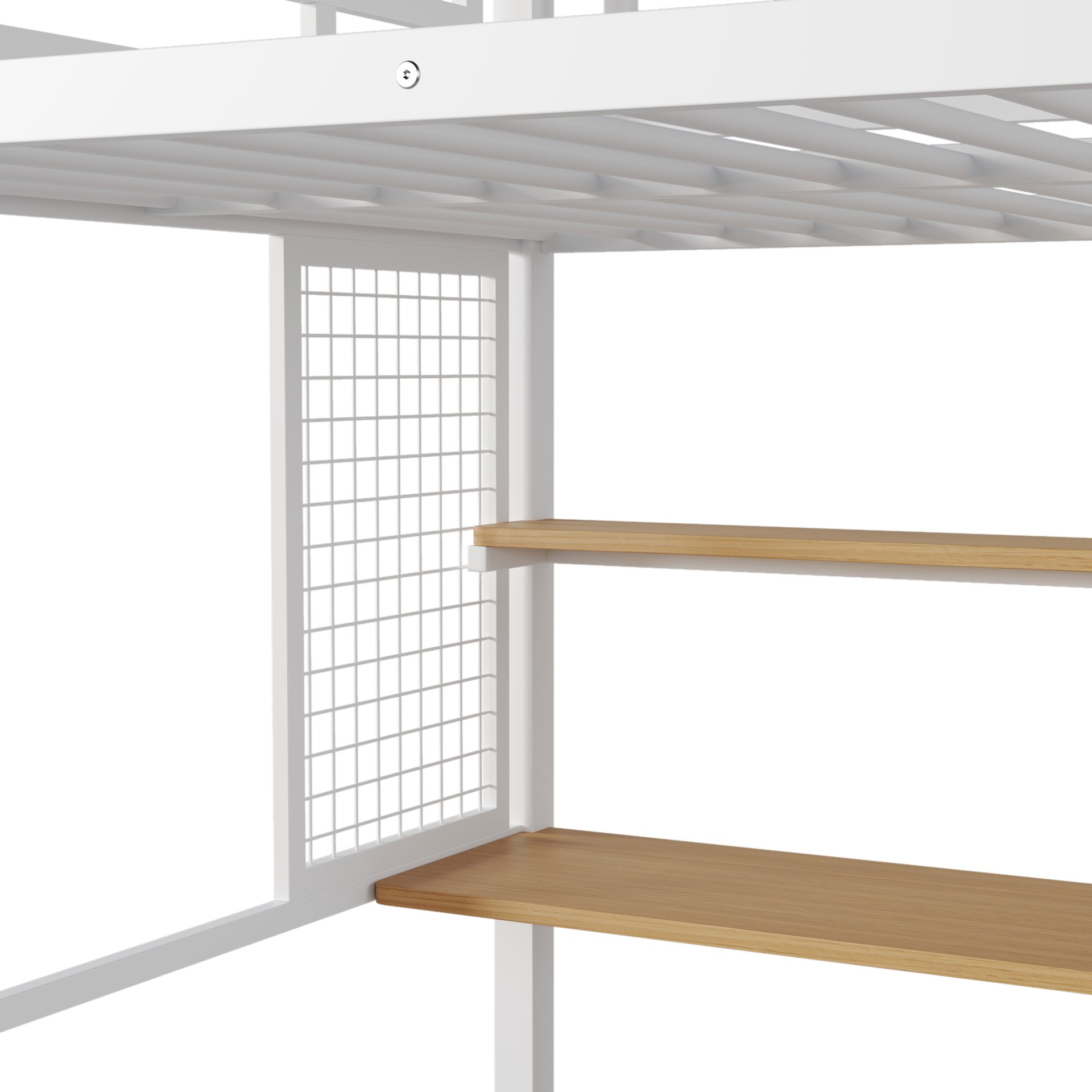 Full Size Metal Loft Bed With Wardrobe, Desk, Storage Shelves - White - Image 14