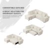 Convertible Sleeper, Sectional Pull Out Sofa Bed With Storage Ottoman, 2 Throw Pillows, 2 Stools, Wireless Charger And Two Hidden USB Ports For Living Room - Cream - Image 4