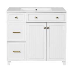 36" Bathroom Vanity With Sink, Soft Close Doors, Adjustable Shelves - White