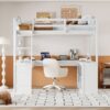 Full Loft Bed With U Shaped Desk, Storage Compartments And Tri Fold Mirror - White - Image 19