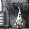 Sitting Gnome With Ghost Hat, For Halloween Decor - Black White - Image 9