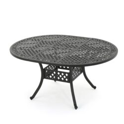 Outdoor Expandable Aluminum Dining Table With Latticework Details And Curvy Legs - Black