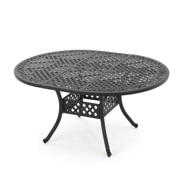 Outdoor Expandable Aluminum Dining Table With Latticework Details And Curvy Legs - Black