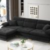 L Shaped Convertible Sectional Sofa 4 Seat Tufted Couch Set With Two Tone Adjust Legs Cloud Movable Ottoman - Black - Image 25