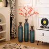 Modern Droplet Shaped Floor Vase Set, Glazed Metal Decorative Vases 3 Piece Home Decor - Aqua Blue - Image 14